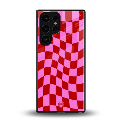 red pink trippy check pattern back phone cover | glass case for samsung galaxy s25 ultra