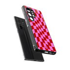 red pink trippy check pattern back phone cover | glass case for samsung galaxy s25 ultra
