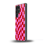red pink trippy check pattern back phone cover | glass case for samsung galaxy s25 ultra