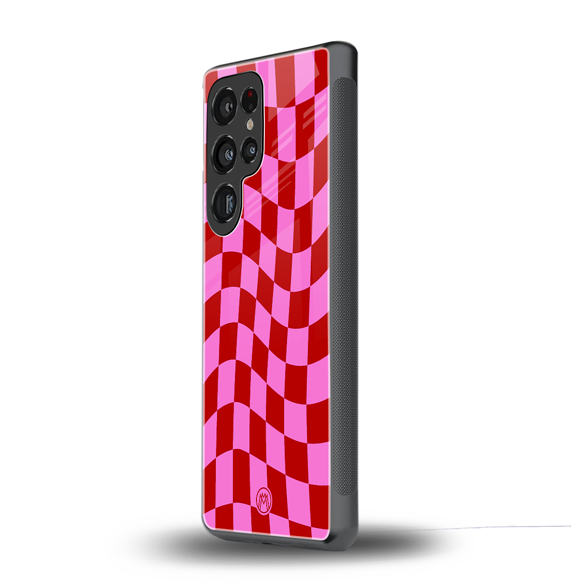 red pink trippy check pattern back phone cover | glass case for samsung galaxy s25 ultra