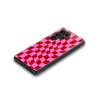red pink trippy check pattern back phone cover | glass case for samsung galaxy s25 ultra