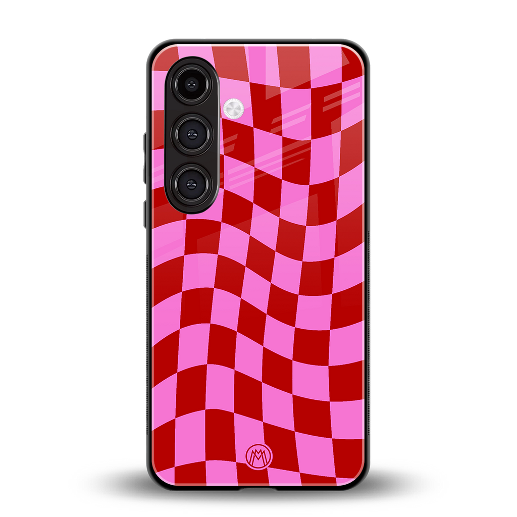 red pink trippy check pattern back phone cover | glass case for samsung galaxy s24 plus