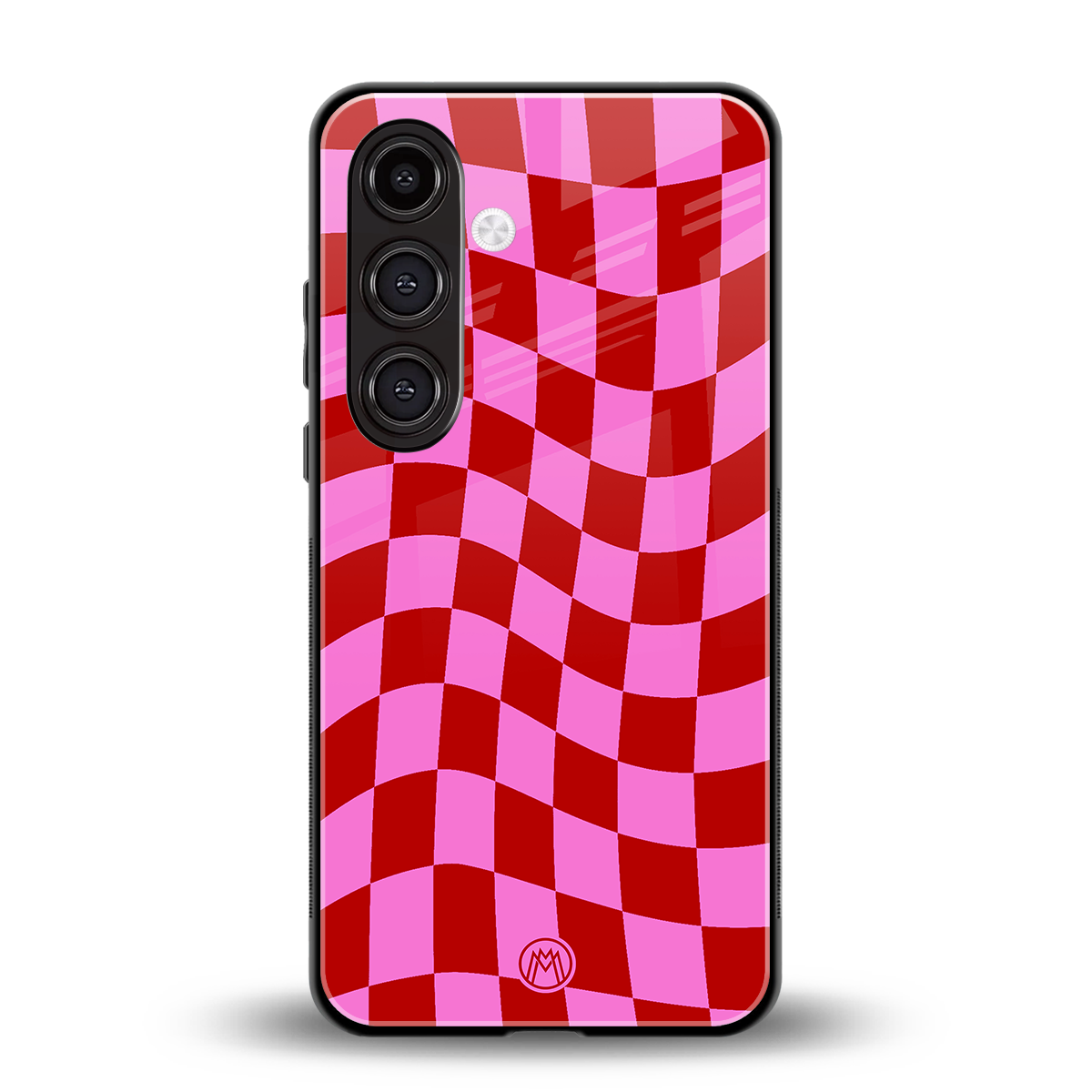 red pink trippy check pattern back phone cover | glass case for samsung galaxy s24 plus