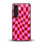 red pink trippy check pattern back phone cover | glass case for samsung galaxy s25 plus