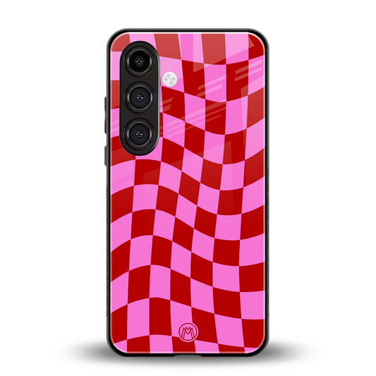 red pink trippy check pattern back phone cover | glass case for samsung galaxy s23 plus
