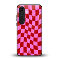 red pink trippy check pattern back phone cover | glass case for samsung galaxy s24 fe
