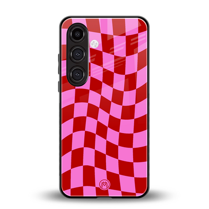 red pink trippy check pattern back phone cover | glass case for samsung galaxy s24 fe