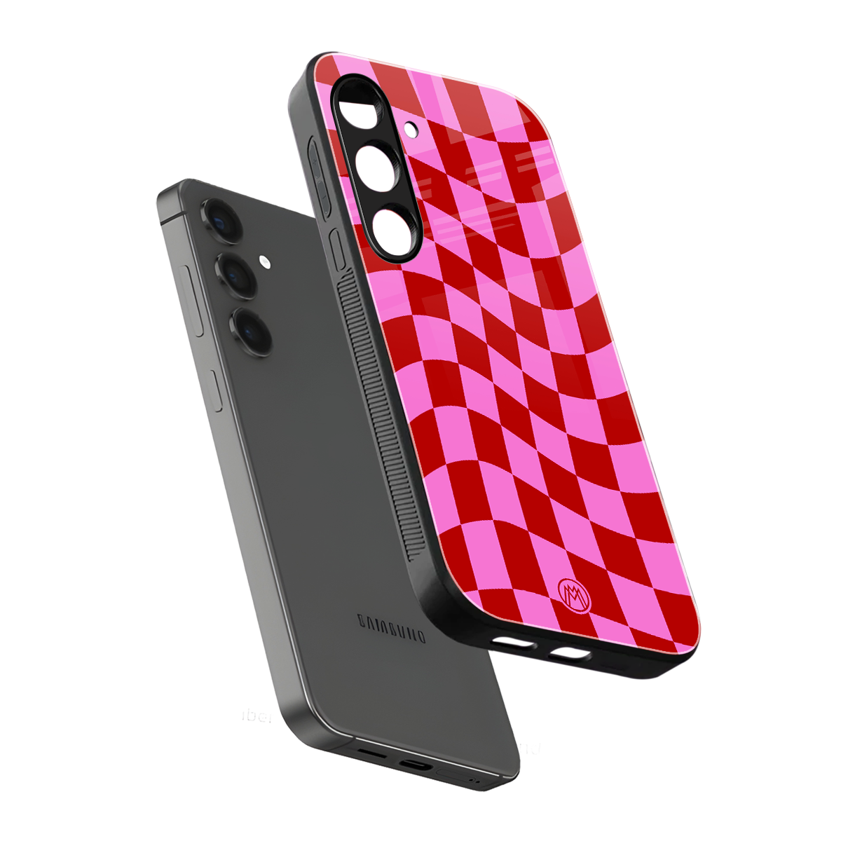 red pink trippy check pattern back phone cover | glass case for samsung galaxy s23 plus