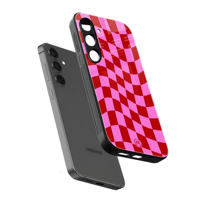 red pink trippy check pattern back phone cover | glass case for samsung galaxy s24 fe