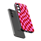 red pink trippy check pattern back phone cover | glass case for samsung galaxy s25