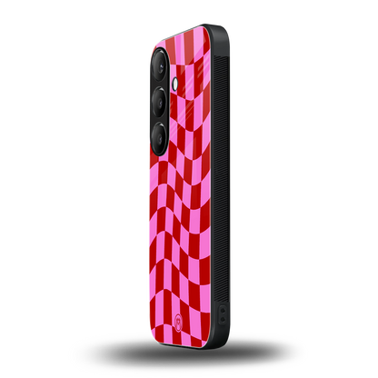 red pink trippy check pattern back phone cover | glass case for samsung galaxy s23 plus