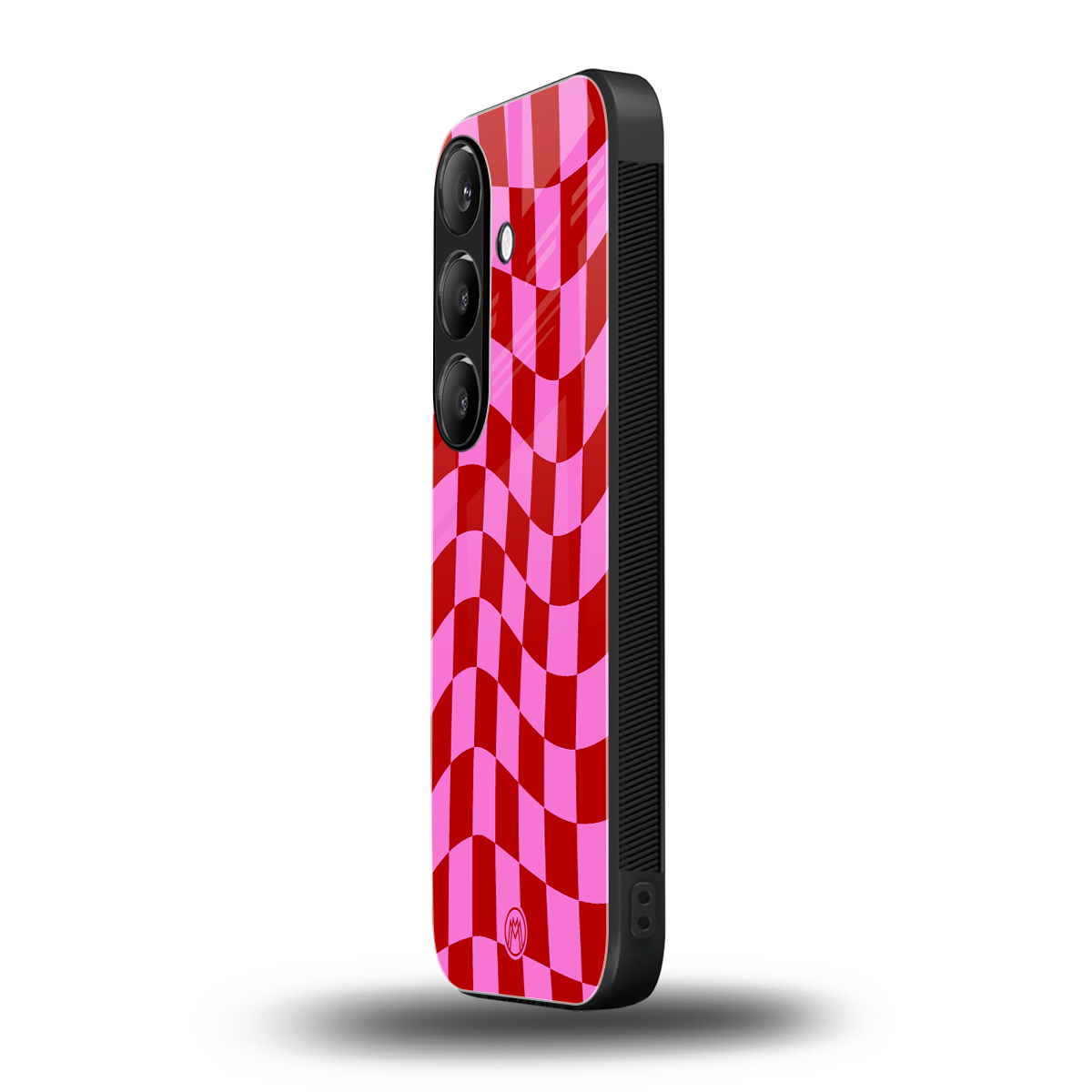 red pink trippy check pattern back phone cover | glass case for samsung galaxy s24 plus