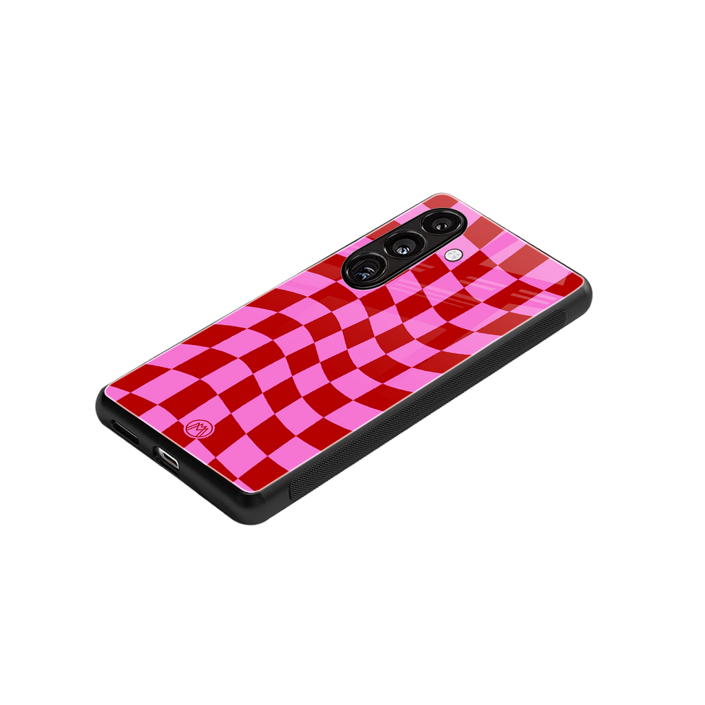 red pink trippy check pattern back phone cover | glass case for samsung galaxy s25