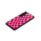 red pink trippy check pattern back phone cover | glass case for samsung galaxy s24 fe