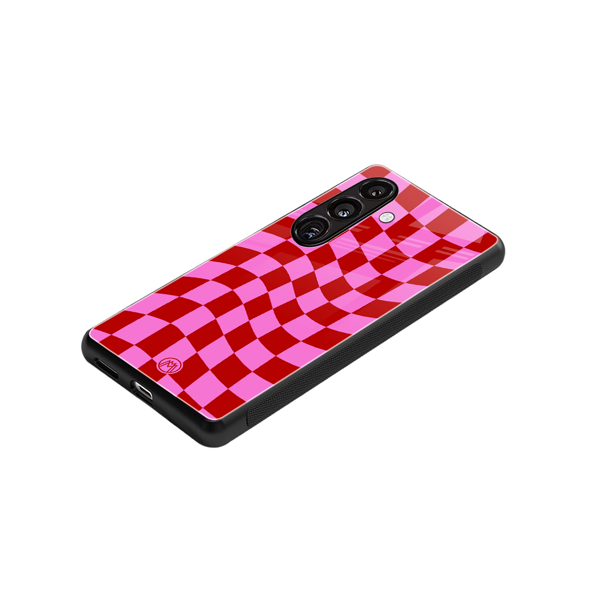 red pink trippy check pattern back phone cover | glass case for samsung galaxy s24 plus