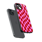 red pink trippy check pattern back phone cover | glass case for iphone 15