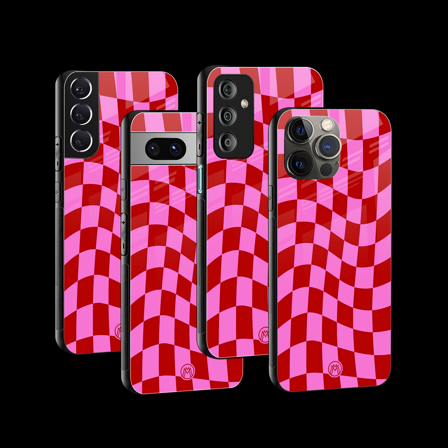 Red Pink Trippy Check Pattern Phone Cover | Glass Case