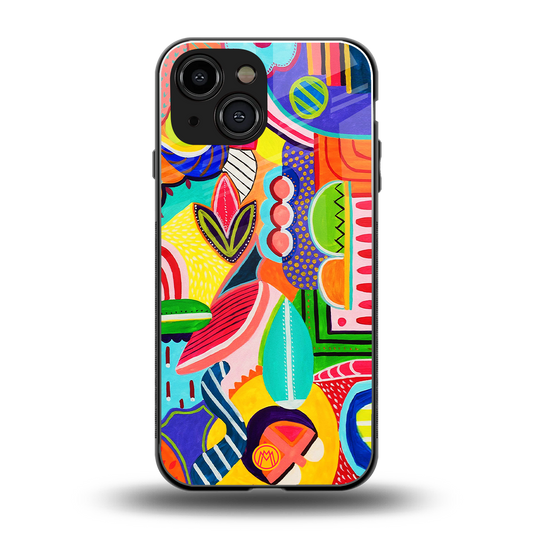 retro abstract back phone cover | glass case for iphone 13 mini