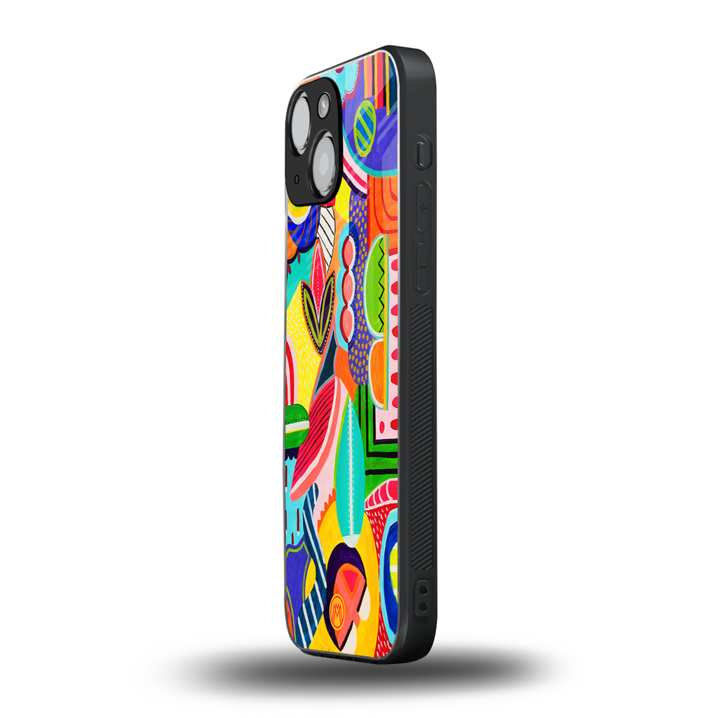 retro abstract back phone cover | glass case for iphone 13 mini