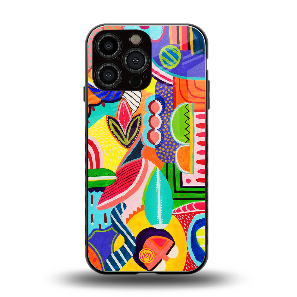 retro abstract back phone cover | glass case for iphone 13 pro max