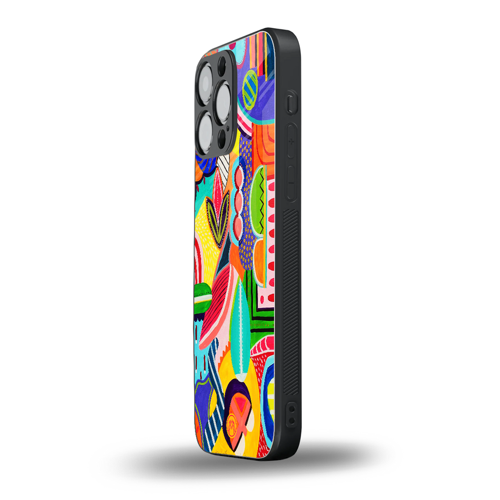 retro abstract back phone cover | glass case for iphone 13 pro max