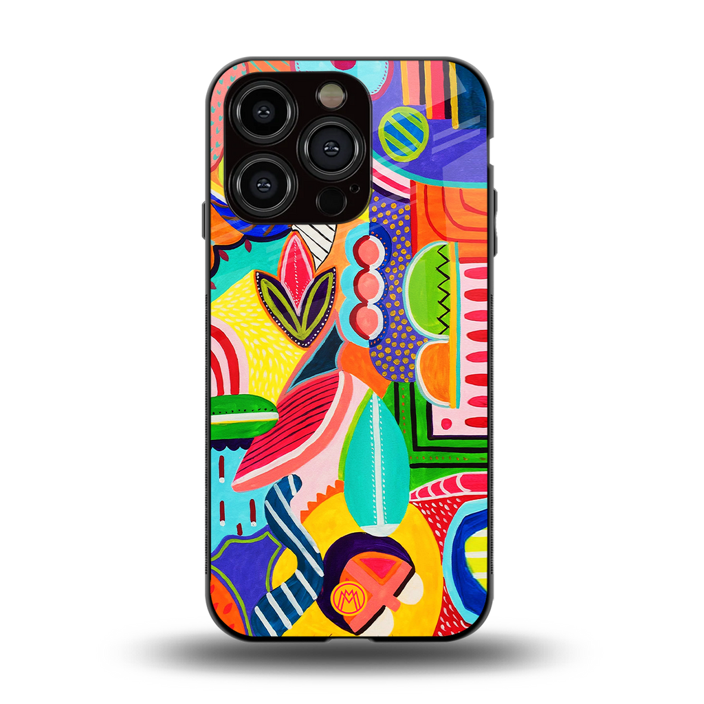 retro abstract back phone cover | glass case for iphone 13 pro