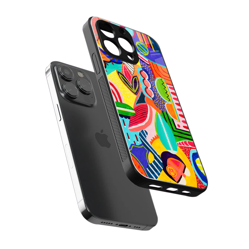 retro abstract back phone cover | glass case for iphone 13 pro