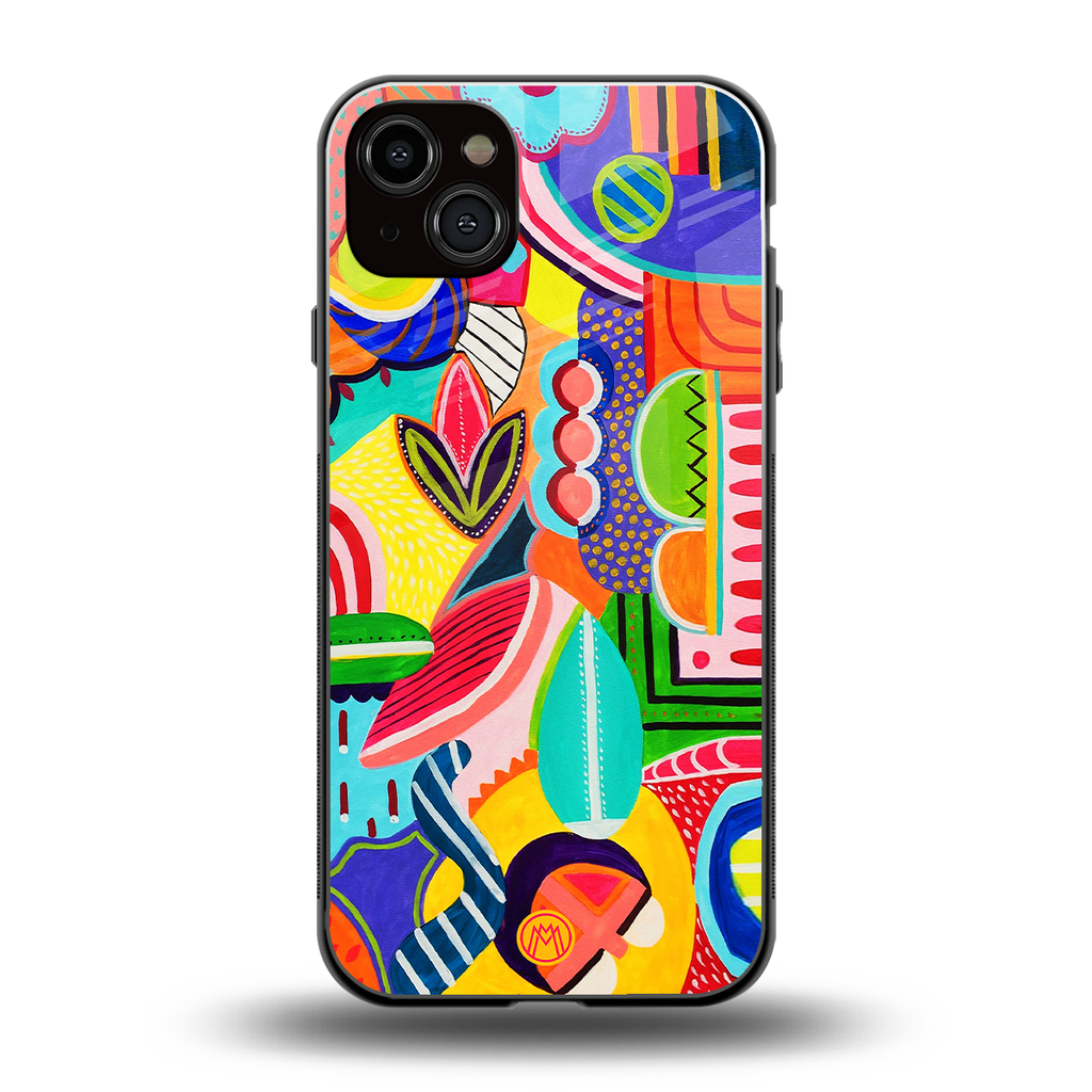 retro abstract back phone cover | glass case for iphone 15 plus