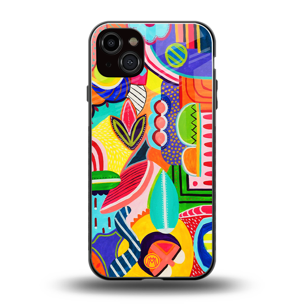 retro abstract back phone cover | glass case for iphone 15 plus