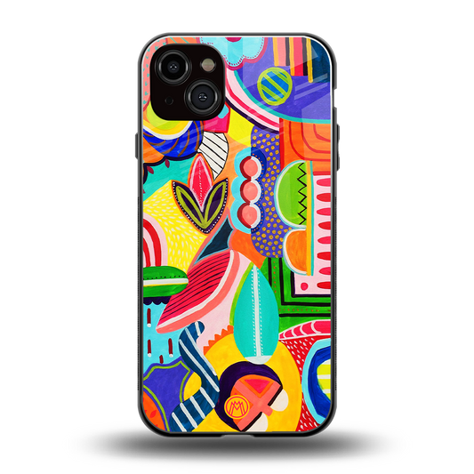 retro abstract back phone cover | glass case for iphone 14 plus