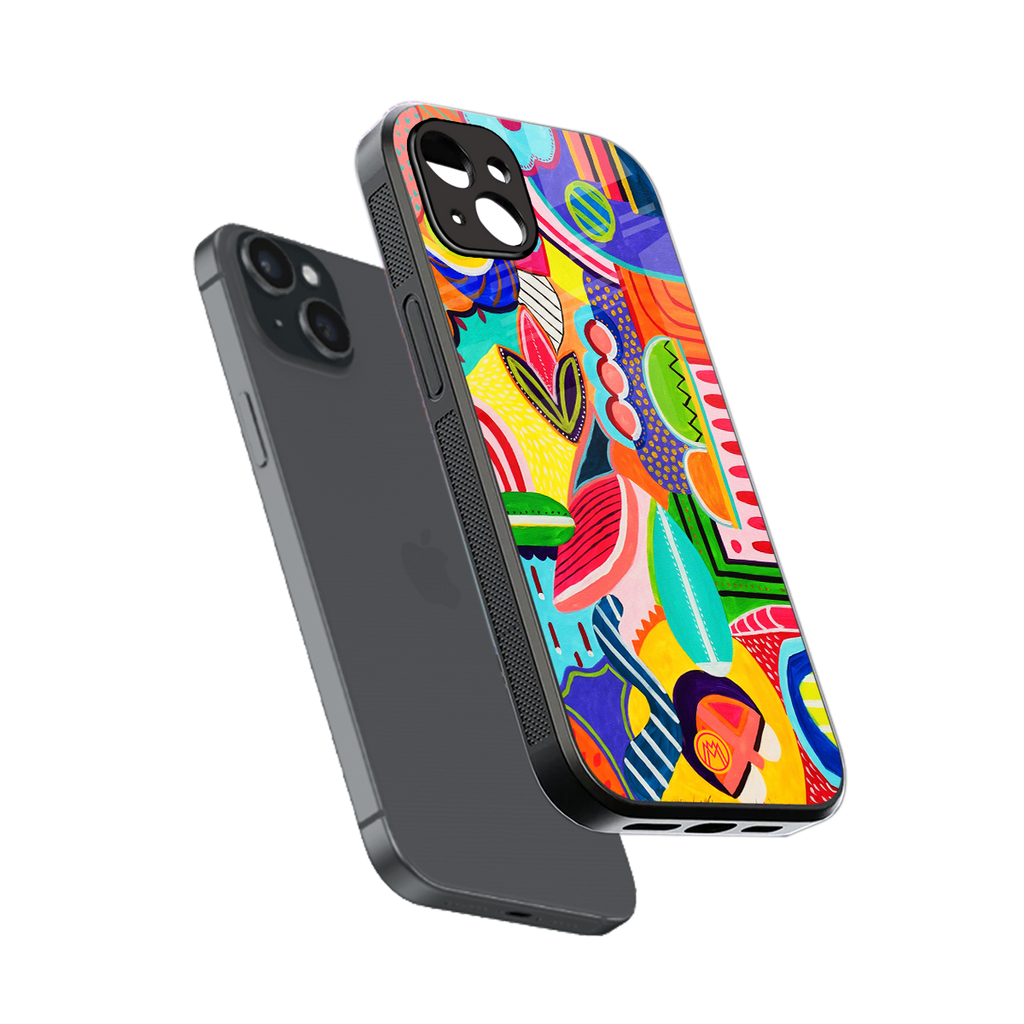 retro abstract back phone cover | glass case for iphone 15 plus