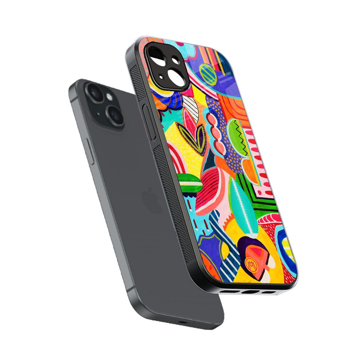 retro abstract back phone cover | glass case for iphone 15 plus