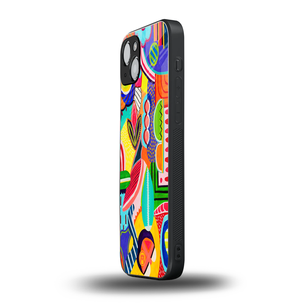 retro abstract back phone cover | glass case for iphone 14 plus