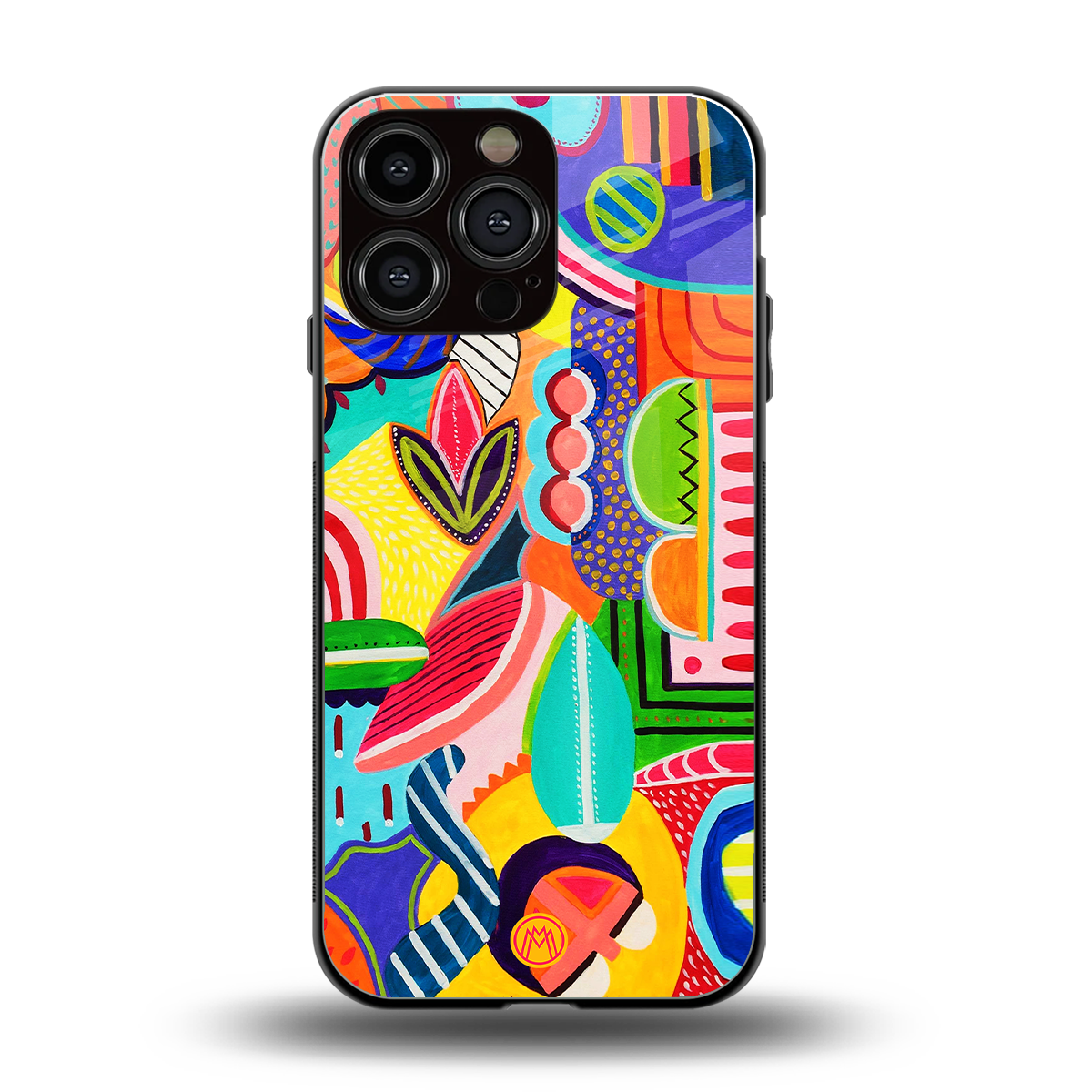 retro abstract back phone cover | glass case for iphone 15 pro max