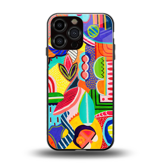 retro abstract back phone cover | glass case for iphone 15 pro max