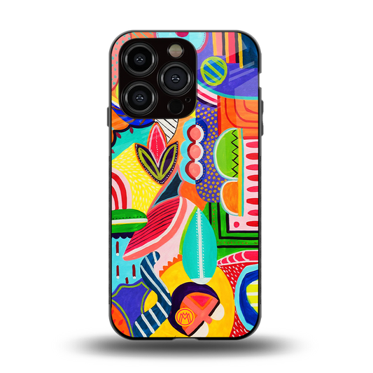 retro abstract back phone cover | glass case for iphone 14 pro