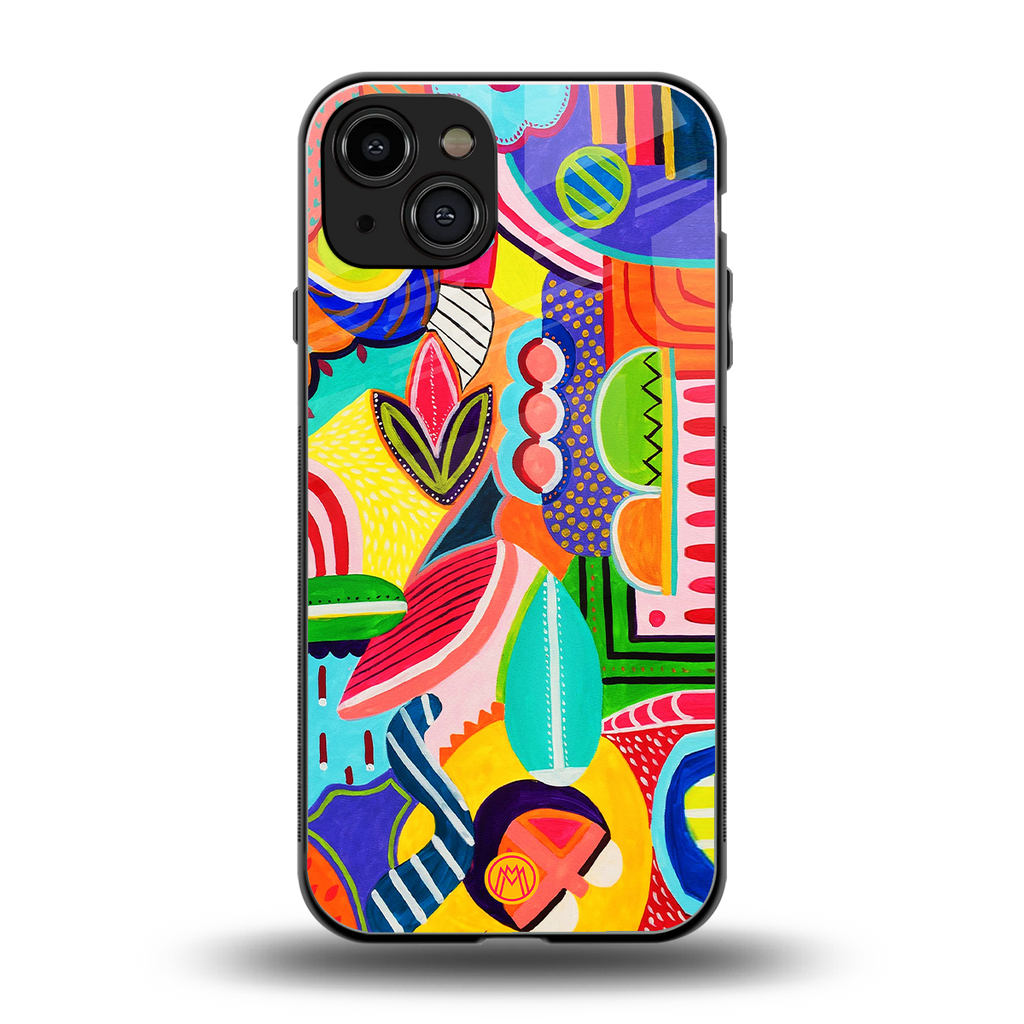 retro abstract back phone cover | glass case for iphone 15