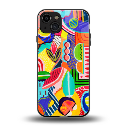 retro abstract back phone cover | glass case for iphone 15