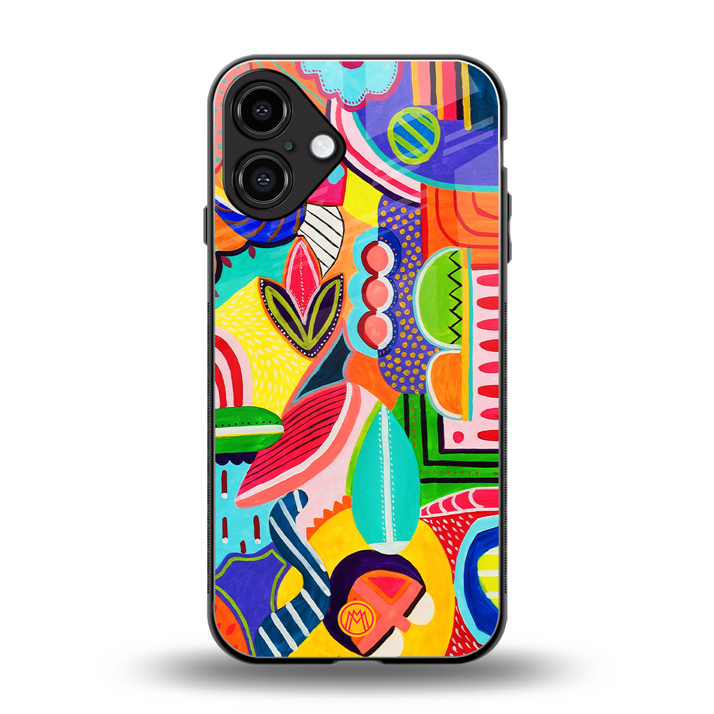 retro abstract back phone cover | glass case for iphone 16 plus