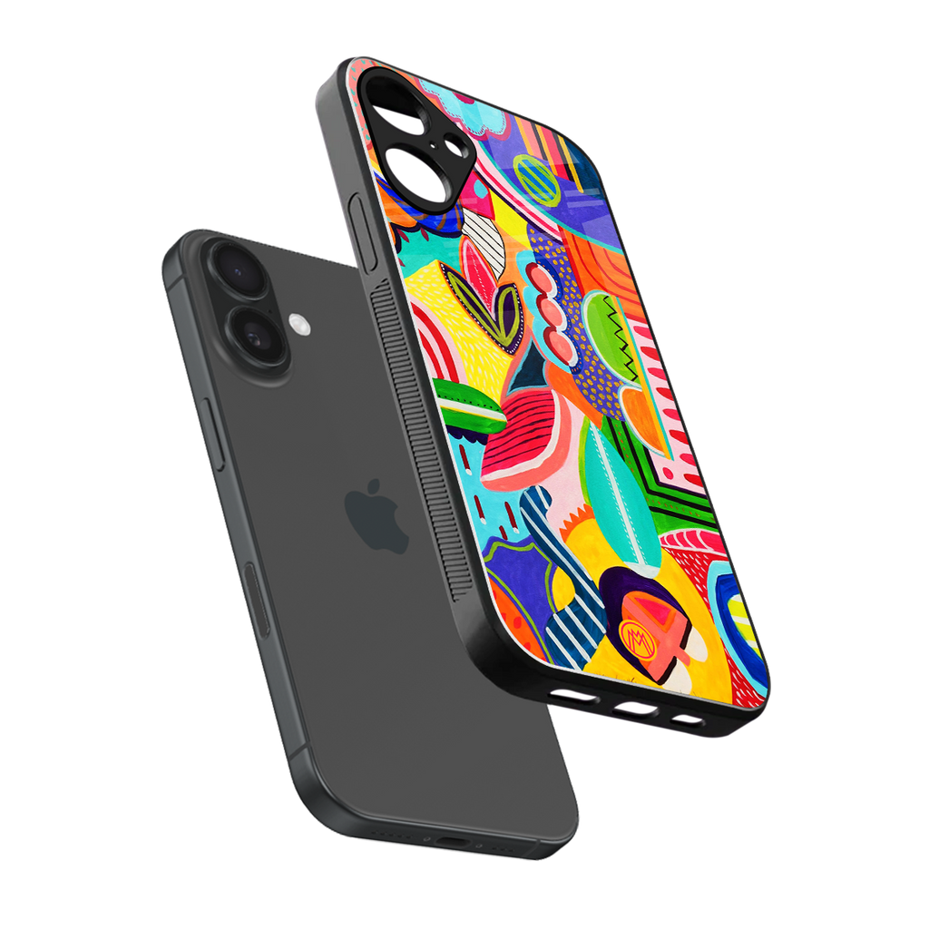 retro abstract back phone cover | glass case for iphone 16 plus