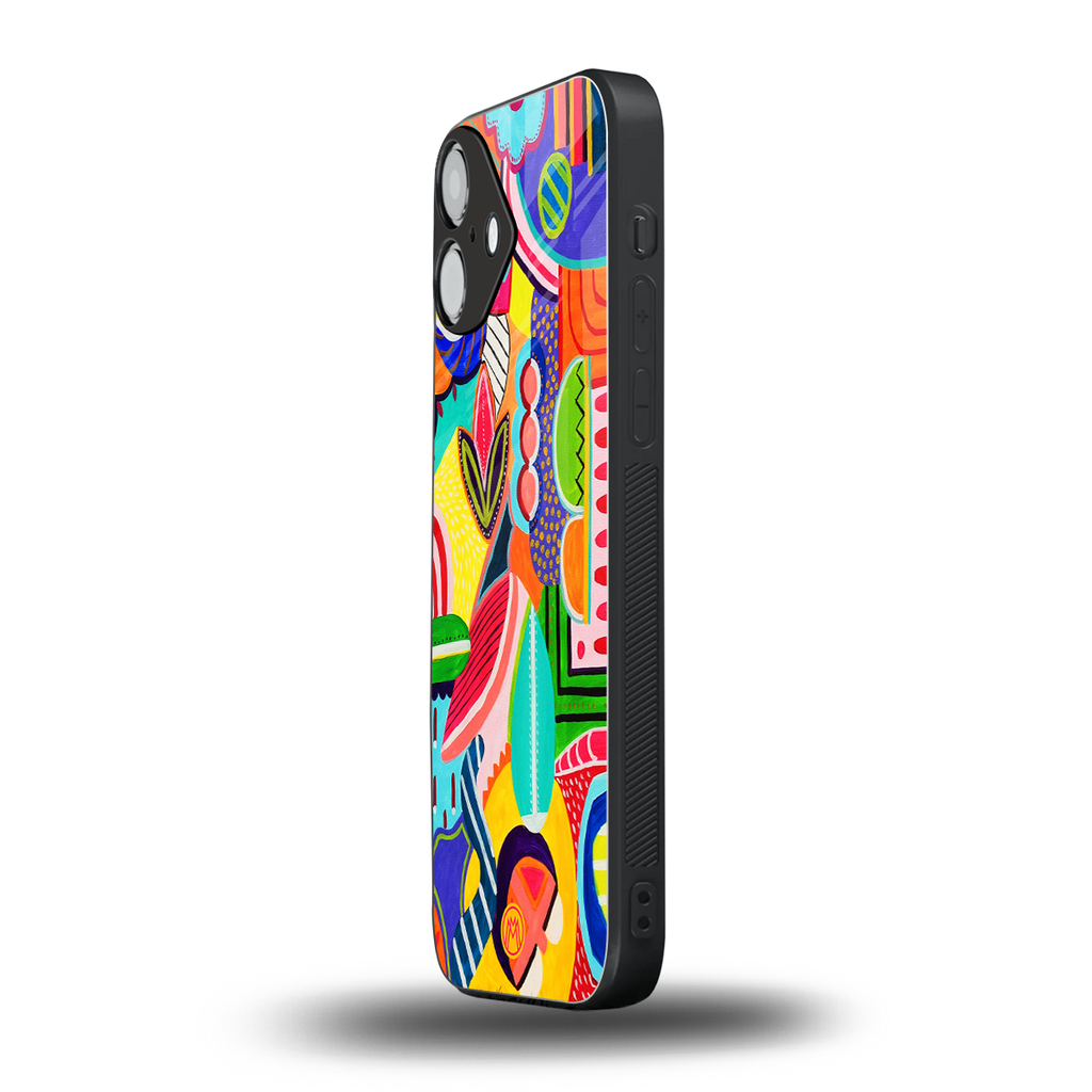 retro abstract back phone cover | glass case for iphone 16 plus
