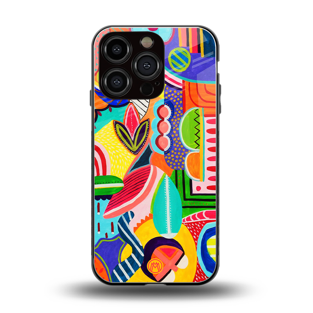 retro abstract back phone cover | glass case for iphone 16 pro