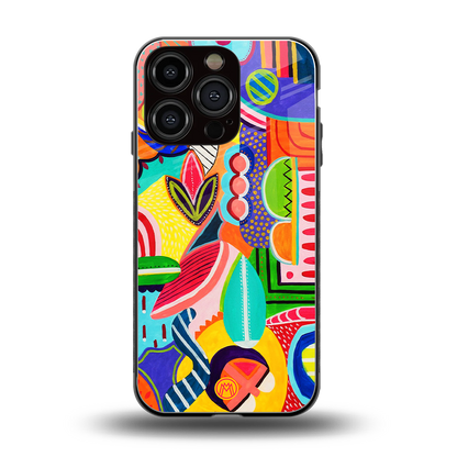 retro abstract back phone cover | glass case for iphone 16 pro