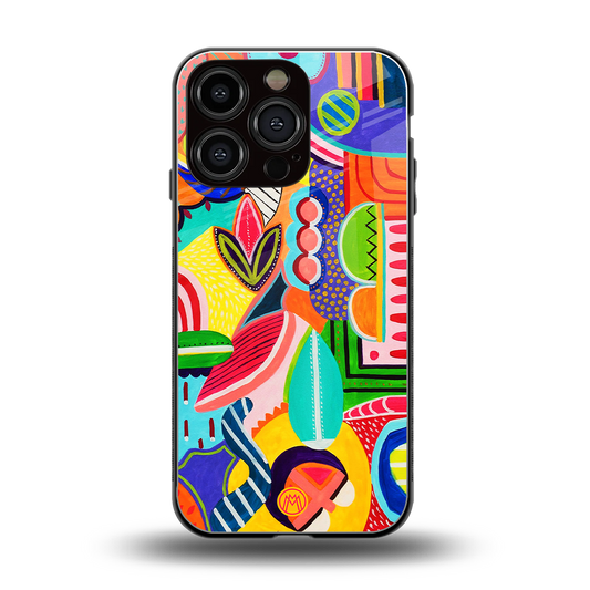 retro abstract back phone cover | glass case for iphone 16 pro