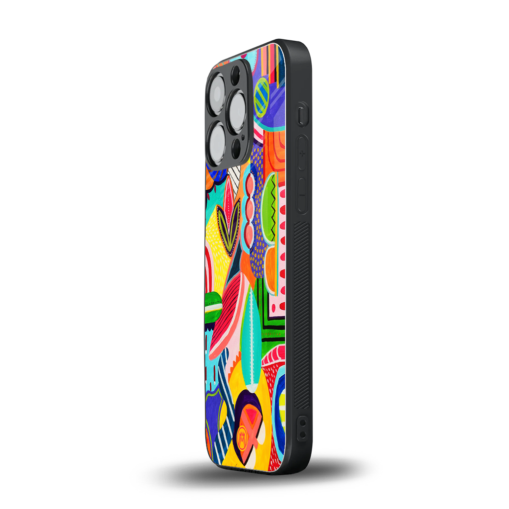 retro abstract back phone cover | glass case for iphone 16 pro