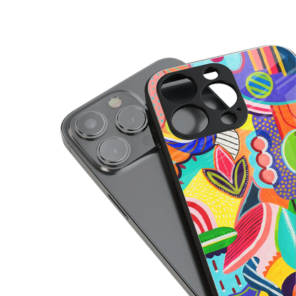 retro abstract back phone cover | glass case for iphone 15 pro