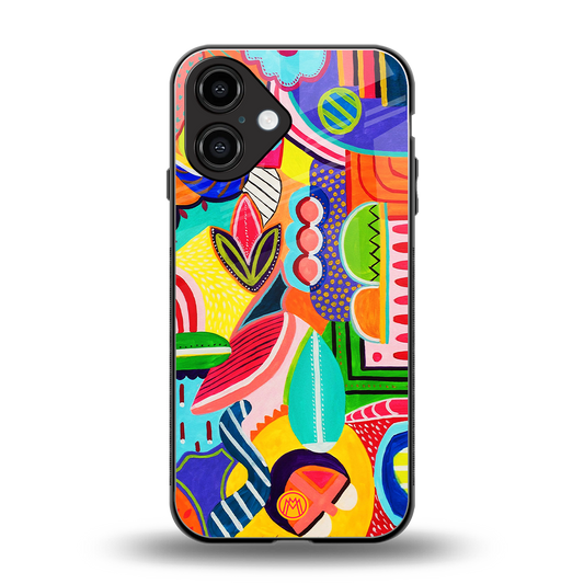 retro abstract back phone cover | glass case for iphone 16