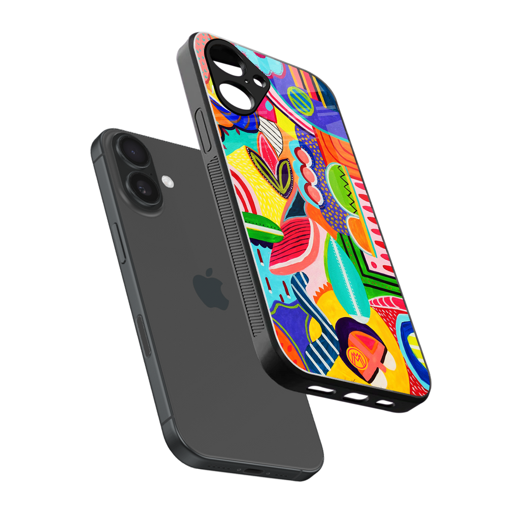 retro abstract back phone cover | glass case for iphone 16