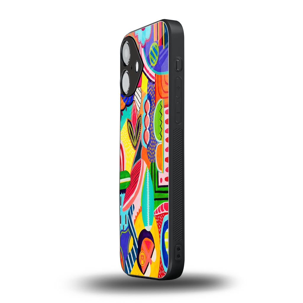 retro abstract back phone cover | glass case for iphone 16