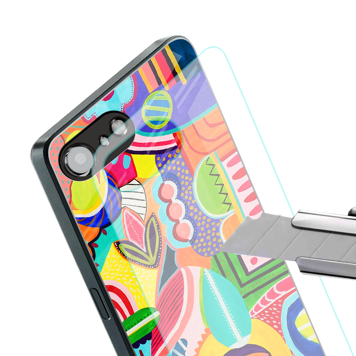 retro abstract back phone cover | glass case for iphone 16e